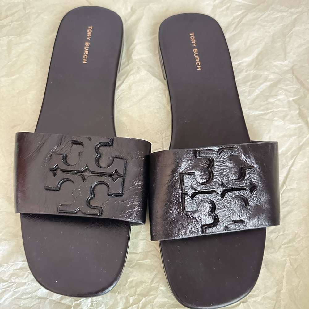Tory Burch Black Embossed Slides